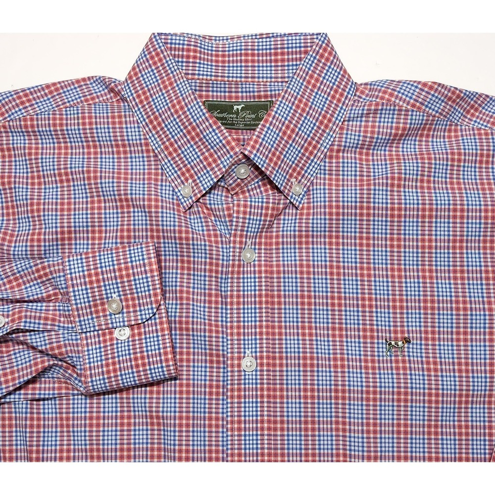 SOUTHERN POINT Co. Hadley Long Sleeve Button Shirt Red Blue Plaid Large L